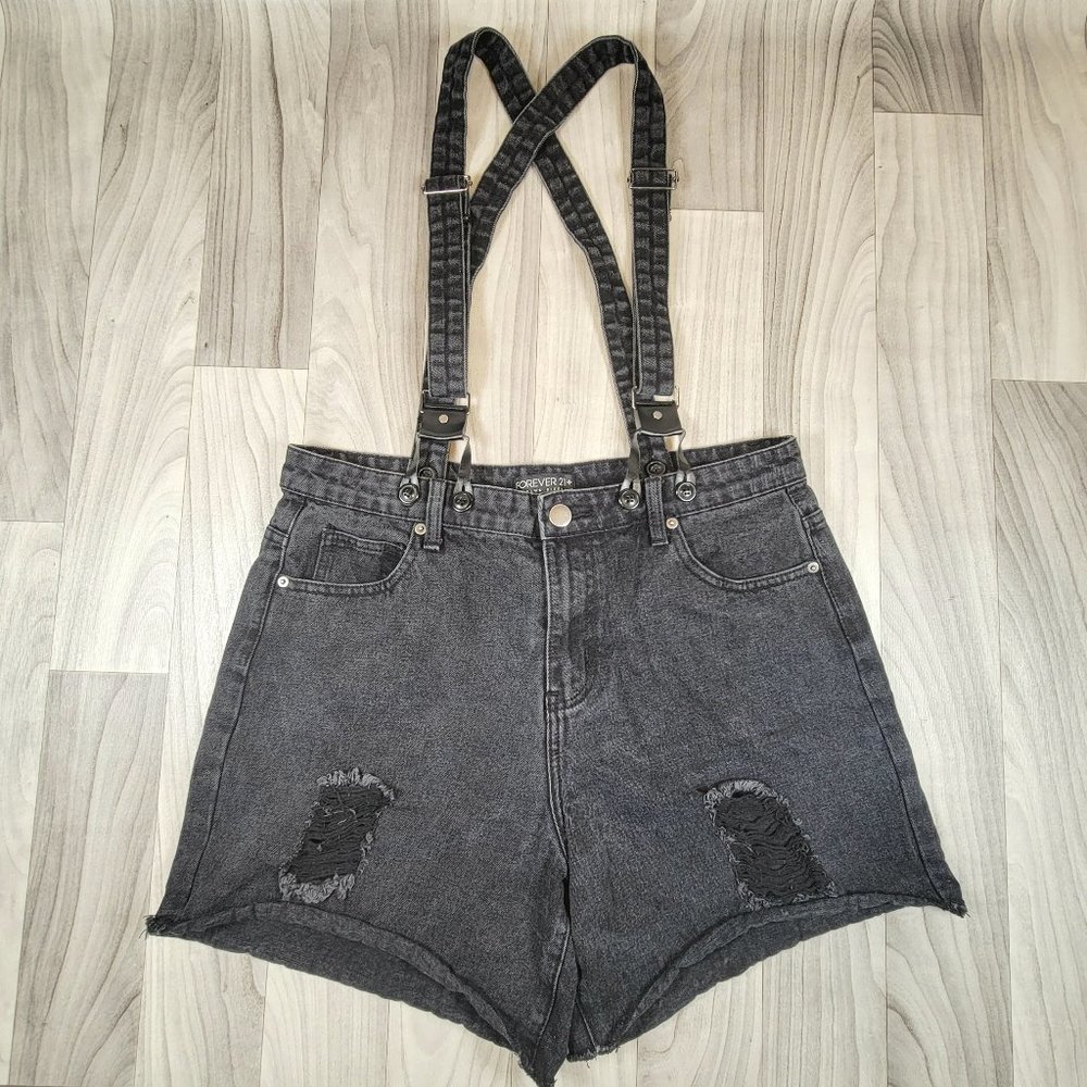 Forever 21+ Suspender Shorts Black
